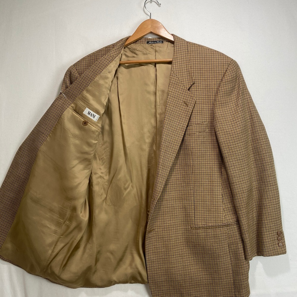 Giorgio Armani Mani Brown Wool Linen Cotton Check Blazer Sport Coat Italy 44R
